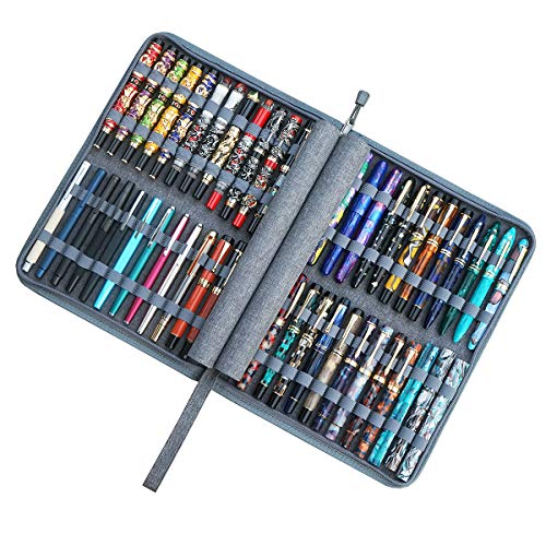 Lanxivi Fountain Pen Case Black Gray Coffee Style PU Leather 48 12 - color: Gray-48 slot