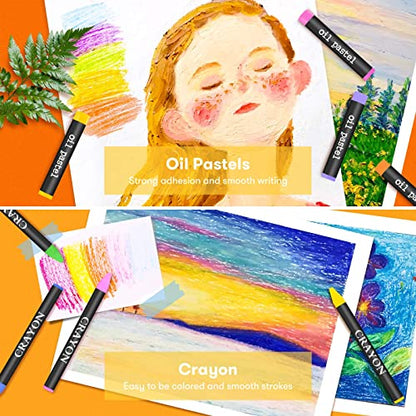 iBayam Art Supplies,150-Pack Deluxe Art Set Crafts Drawing Painting Kit | 2 -Sketch Pads, 1-Coloring Book, Wooden Gift Box for Kids Adults Artist Beginners Teens Girls Boys 5 6 7 8 9 10 11 12 - color: Cherry