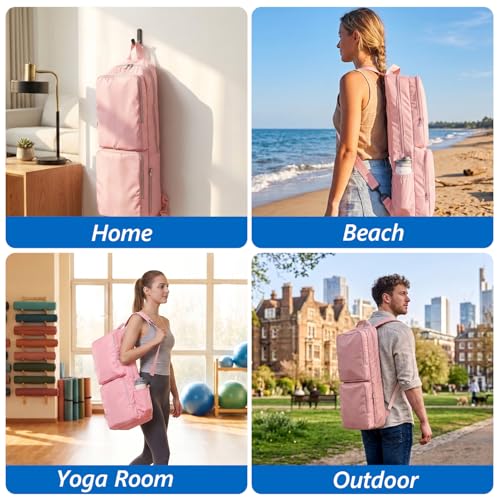 VISEMAN Yoga Mat Bag Carrier Waterproof Yoga Backpack with Multi Pockets, Lightweight Adjustable Yoga Bag for Mat, Yoga Blocks, Yoga Accessories - color: Pink