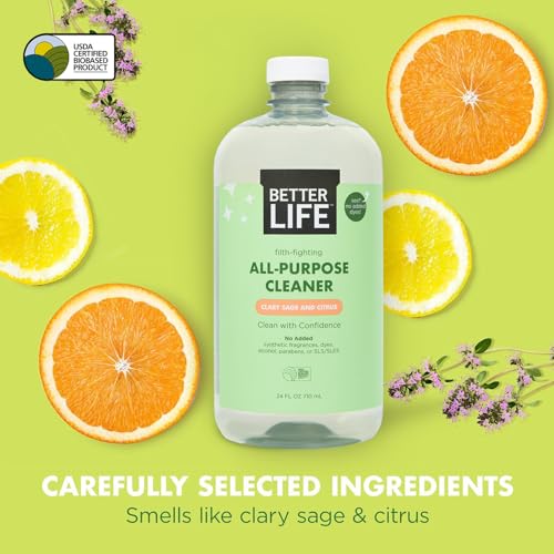 Better Life All Purpose Cleaner - Plant Based Home and Kitchen Cleaning Spray for Glass, Countertops, Appliances, Upholstery & More - Multi-surface Spray Cleaner - 24oz Clary Sage & Citrus - size: 24 Fl Oz (Pack of 1)