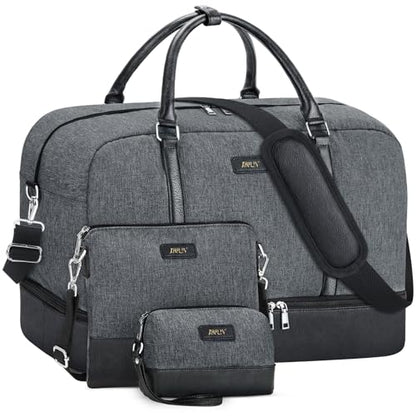 IBFUN Weekender Bags for Women, 21" Travel Duffle Bag with Shoe Compartment - color: B1-Grey