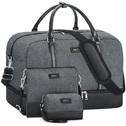 IBFUN Weekender Bags for Women, 21" Travel Duffle Bag with Shoe Compartment - color: B1-Grey