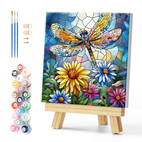 Natuyalo Dragonfly Paint by Number for Adults Beginners, Abstract DIY Paint by Numbers Kits for Adults with Frame, Animals Acrylic Painting Kit on Canvas for Wall Decor 12x12 Inch - color: Color-10