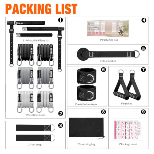 Bbtops Pilates Bar Kit with Resistance Bands,Pilates Bar with Stackable Bands Workout Equipment for Legs,Hip,Waist and Arm,Exercise Fitness Equipment for Women & Men Home Gym Yoga Pilates - color: Dark Black