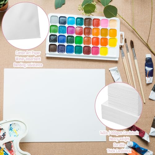 100 Pack 5x7 Inch Blank Watercolor Cards with Envelopes, Heavyweight 140lb Greeting Cards with 5pcs Heart-Shaped Metal Stickers and 10pcs Gold-Stamped Thankyou Envelope Sealing Stickers
