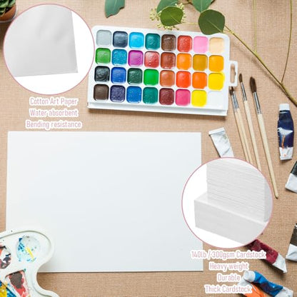 100 Pack 5x7 Inch Blank Watercolor Cards with Envelopes, Heavyweight 140lb Greeting Cards with 5pcs Heart-Shaped Metal Stickers and 10pcs Gold-Stamped Thankyou Envelope Sealing Stickers