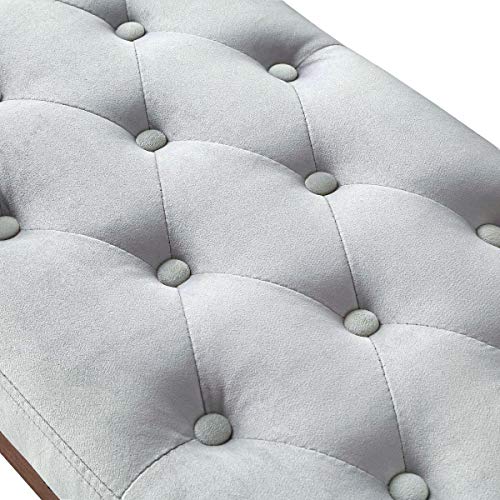 24KF Velvet Upholstered Buttons Tufted Entryway Bench with Solid Wood Leg,Bed Bench Ottoman with Padded Seat,5034-Gray - color: Gray Velvet, size: Tufted Bench with Solid Wooden Base