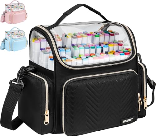 Marker Organizer Case for 200+ Markers,Travel Marker Storage Bag with Dividers,Marker Organizer Holder for Paint Brushes,Colored Pencils and Other Art Supplies,Bag Only,Black - color: Black
