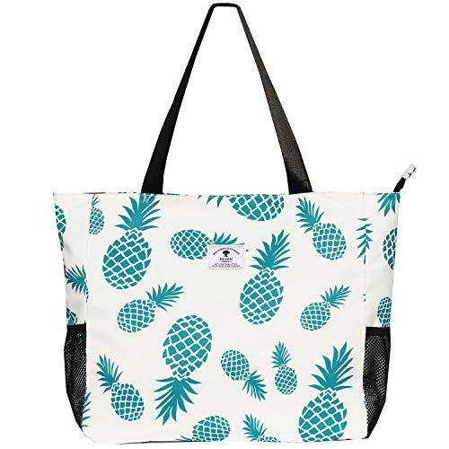 ESVAN LARGE BEACH BAG Water Resistant Lightweight 20 inch Women Oversize Tote Bag for Gym Beach Travel Pool Yoga Nurse - color: Pineapple