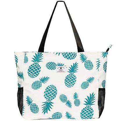 ESVAN LARGE BEACH BAG Water Resistant Lightweight 20 inch Women Oversize Tote Bag for Gym Beach Travel Pool Yoga Nurse - color: Pineapple