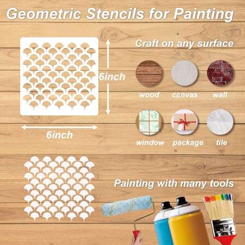 Geometric Stencils for Painting, 16 Pcs 6 Inch for Wood Signs Canvas | Reusable & Easy to Clean, Abstract Layering Patterns, Gift Boxes, Scrapbooks, Paper Projects, Beginner Friendly - color: Geometric 6" 16PCS 04