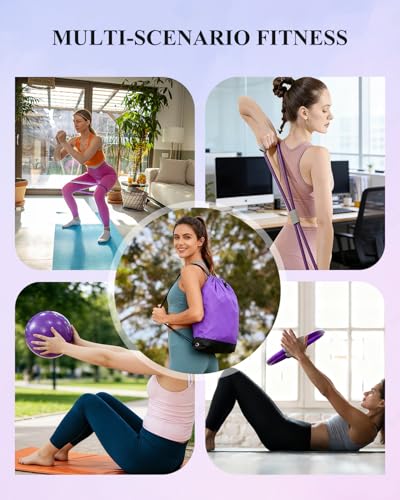 Pilates Essentials Kit for Women, Yoga Starter Set for Home Workouts with Pilates Ring and Yoga Ball Set, 3 Resistance Bands, Storage Bag, Full Pilates Set for Toning Arms, Thighs & Core