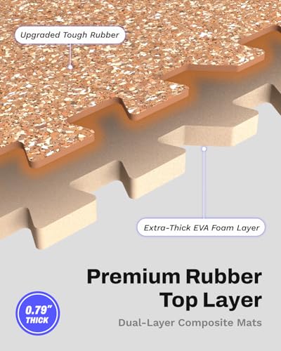 AIRHOP 0.79" Thick Gym Flooring for Home Gym, 24 Sq Ft Rubber Top Gym Mat - color: Wood, size: 24 Sq Ft (6 Tiles)