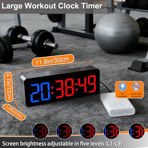 Multi-Mode Fitness Timer with Remote Control – 2-in-1 Digital Clock & Gym Timer for Tabata, EMOM, Countdown, Stopwatch, FGB – Customizable Workout Cycles with 10 Presets & 3 Mounting Options - color: Blue Red