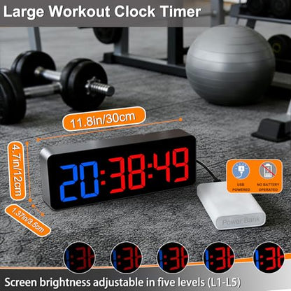 Multi-Mode Fitness Timer with Remote Control – 2-in-1 Digital Clock & Gym Timer for Tabata, EMOM, Countdown, Stopwatch, FGB – Customizable Workout Cycles with 10 Presets & 3 Mounting Options - color: Blue Red