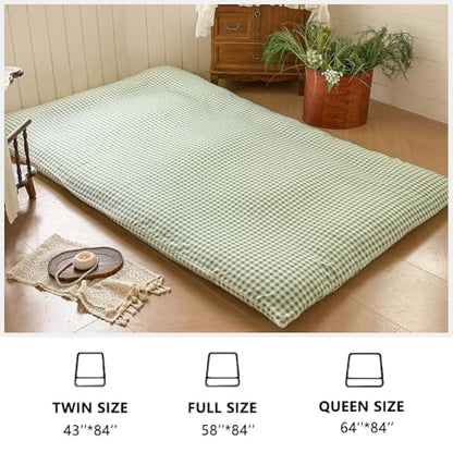 Sage Green Gingham Japanese Floor Mattress Futon Cover, Full - color: Sage Green Gingham, size: Full