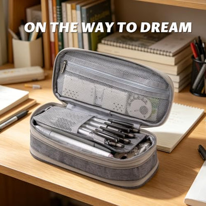 EASTHILL Big Capacity Pencil Pen Case Office College School Large Storage High Capacity Bag Pouch Holder Box Organizer (Gray) - color: Gray
