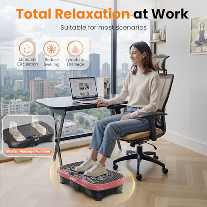 AXV Vibration Plate Fitness Platform Exercise Machine Body Vibrating Board | Curved Design Powerful 200W Bluetooth Oscillating Shake Plate for Lymphatic Drainage Recovery Whole Body Toning With Handles - color: SLIM.PINK