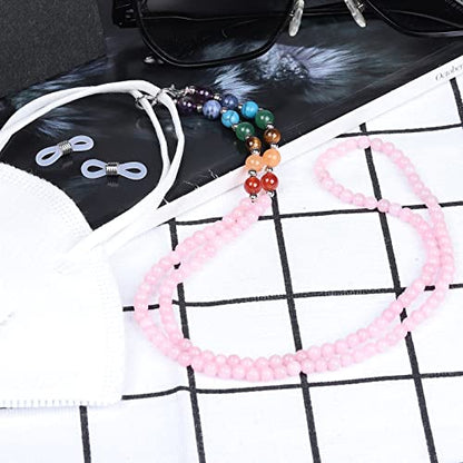 TUMBEELLUWA Reiki 7 Chakra Stone Beads Eyeglasses Chain for Women Men - color: Pink