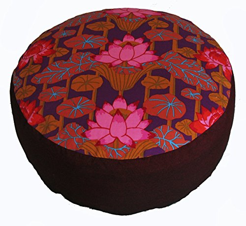 Meditation Cushion Zafu Pillow Buckwheat & Kapok Fill - Limited Edition Lotus Lake Blossom Pink Burgundy - color: Lotus Blossom Pink Green
