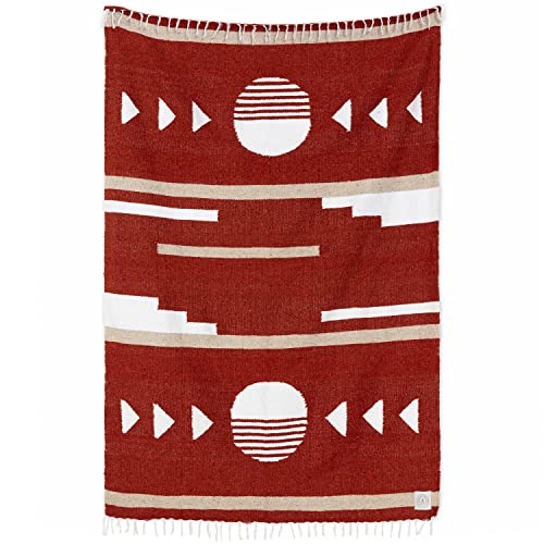Maroon and Tan Mexican Blanket by Laguna Beach Textile Co - Beach, Yoga, Camping, or Decorative Throw Blanket - Traditional Handmade Serape - Brick Sol - color: Brick