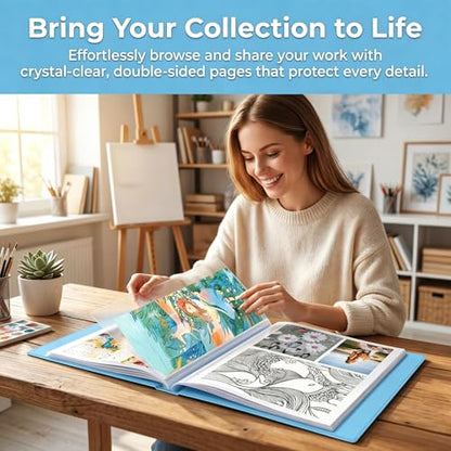 Huacan A3 Art Portfolio Folder - 30 Pocket (60 Pages) Art Portfolio Binder with Handle, Large Capacity Artwork Storage Organizer for 12x16in