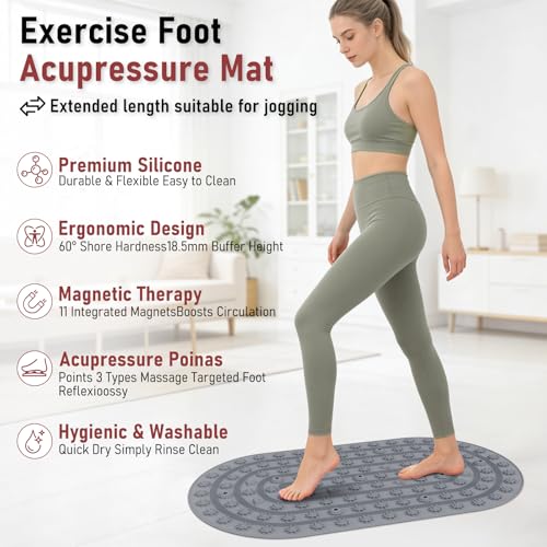 Foot Massage Mat Acupressure Board Large 30*17.7 In, Vynusio Silicone Reflexology Magnetic Therapy Acupuncture Jogging Feet Massage Pad Soft & Stiff Pressure Point for Beginner Yoga Home Office Grey - color: 30x17.7" Grey