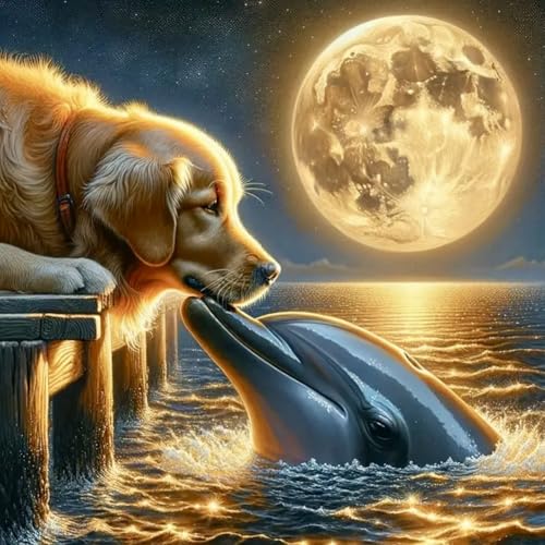 WSLWXSHM Diamond Art Painting Kits for Adults Dog and Dolphin, Animal Round Full Drill Diamond Art Kits, 5D DIY Paint with Diamonds Crafts for Home Wall Decoration Gifts 12×12Inch - color: Dog H