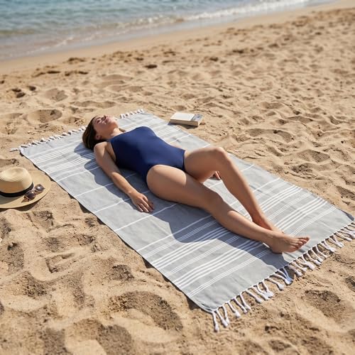 EPHESUS TOWELS Turkish Beach Towel - 38x70 inch Oversized - Sultan Design - Turkish Towel for Beach, Bath, Pool, Gym, Yoga - Prewashed, Lightweight, Quick Dry (Grey) - color: Grey