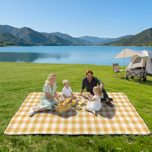 TigeJoy Extra Large Picnic Blanket Waterproof Beach Blanket 80''x100'' - color: Yellow, size: 8'4" x 6'8" (Rectangular)