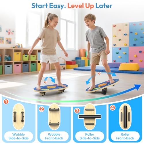 Sportneer Kids Balance Board, 4-Mode Adjustable Balance Trainer - color: Brush Blue