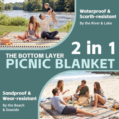 RYCHIC 2 in 1 Extra Large Boho Beach Blanket Towel Giant Woven Outdoor Rug Picnic Mat Camping Gear Cruise Essential 2026 Summer Vacation Must Have Travel Accessories Costa Rica Hawaii Trip Stuff - color: Boho Brown