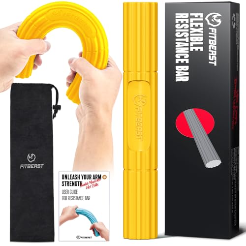 FitBeast Flex Therapy Bar, Tennis Elbow Therapy Bar - Ideal for Relieve Tendonitis Pain & Improve Grip Strength, Fitness Resistance Bar for Golfers Elbow & Tendinitis, Twist Bar for Physical Therapy - color: 1 Piece - Yellow - Extra Light