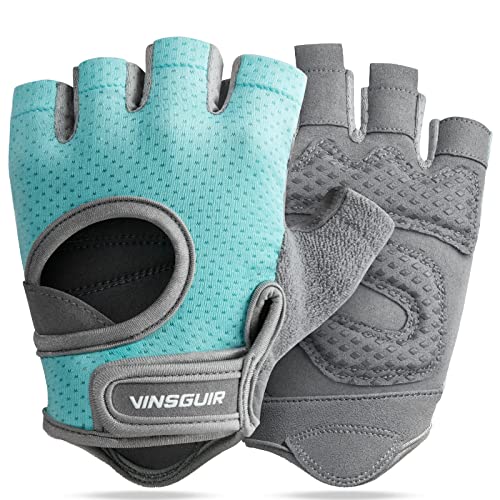 VINSGUIR Workout Gloves for Women and Men, Breathable & Padded Gym Gloves - color: Aqua / Gray, size: Small