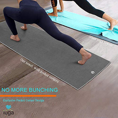 IUGA Premium Set- Includes 1 Non Slip Yoga Towel, 1 Eco Friendly Yoga Mat with Alignment Lines