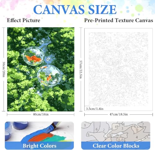 ZRIZQ Paint by Numbers Kit for Adults Beginner,Forest Goldfish,16x20 | Full set with wooden brushes,rolled canvas,rich paints.Calming activity.Beginner friendly.Just open and paint. - color: 16"X20"Rolled Canvas-Landscape 3