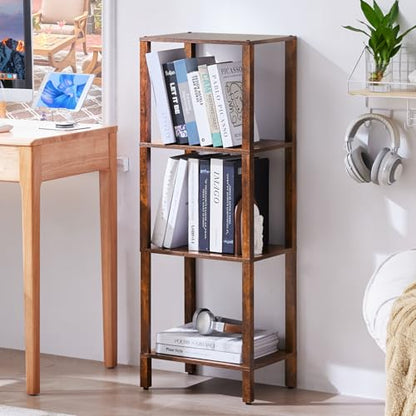 YUFAM 4 Tier Small Bookshelf, Narrow Tall Shelf, Wooden Book Shelf, Brown - color: Brown, size: 4-Tier