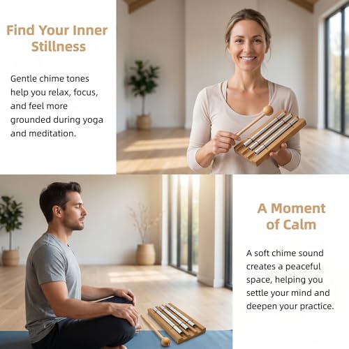 1 Tone Hand Chime Bell for healing, Meditation Chime Bar with Wooden Mallet for Teachers Classroom Management, Mindfulness Bell Percussion Instrument for Yoga, Prayer, Focus and Relaxation