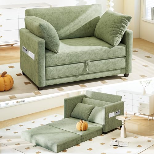 Myroyalsit 51" Convertible Loveseat Sofa Bed, 2-in-1 Folding Sofa Bed with 2 Pillow for Small Spaces, Modern Loveseat Compact Sleeper Couch for Apartment, Living Room & Guest Room (Light Green) - color: Light Green, size: 51"