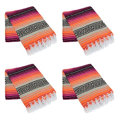 La Montana Bulk Falsa Mexican Blanket, 4 Pack, Hot Pink/Orange/Tan | Authentic 74"x50" Lightweight Yoga Blanket Made in Mexico - Decorative Throw for Picnic, Camping, Beach, Bed, Home Decor - color: Hot Pink/Orange/Tan