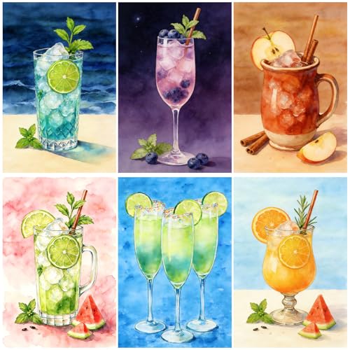 DOTSOPS 5D 6 Pcs Juice Diamond Painting Kits for Adults Diamond Art Kits | Crafts DIY Round Full Drill Painting,Gem Art for Beginner,Home Wall Decor Gift 11.8 x 15.7 Inches - color: Juice