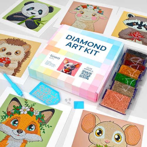 LuwoArte 6 Pack Diamond Painting Kits for Kids Beginners – Cute Animals - Diamond Art Kits–DIY Full Drill Gem Art – 5D Kit for Children – Relaxing Craft for Home Wall Décor - color: Cute Animals
