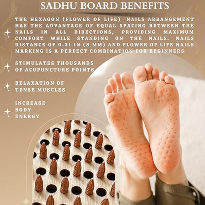 TENGRY Sadhu Board, Specially Crafted Aluminum & Copper Nails, Light Nail Board, 0.31 IN (8 mm), Beginners, Hexagon, Slim Sadhu Wood Board for Standing on Nails, Acupuncture Foot Massage, Yoga Gift - color: Sun and Moon White Copper Nails