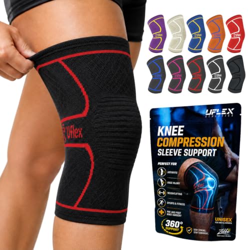 UFlex Athletics Knee Brace for Men and Women Knee Compression Sleeve Knee Support Wraps for Arthritis Joint Pain Relief, Workout, Swelling, Sports, Circulation, Running, & ACL Recovery - color: Red, size: Large