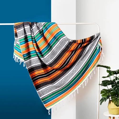 Airooglee 77" L x 46.4" W Large Mexican Blanket - Perfect as Yoga Blanket, Outdoor Camping, Beach, Serape, Picnic, Woven Blanket, Boho Home Décor - Colorful - color: Colorful