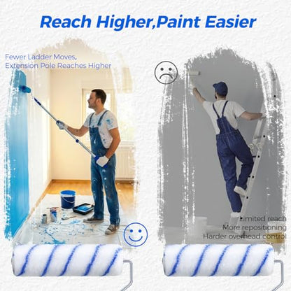 Paint Roller Kit with 3.93Ft Extension Pole for Walls and Ceilings, 30Pcs House Painting Supplies Set with 9”, 6” & 4” Microfiber Rollers,Paint Tray,Liners,Brushes and Gloves for Home Renovation