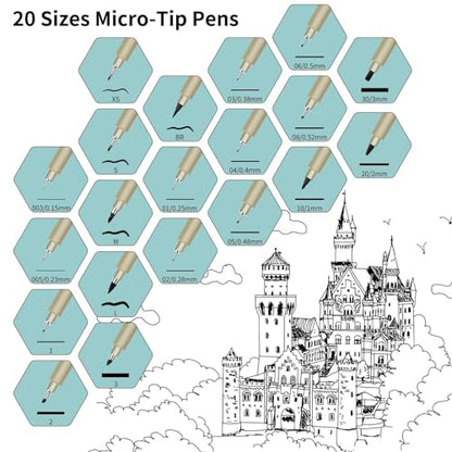 Black Micro Pens, 20 Sizes in 0.15mm - 5mm, Waterproof Archival Ink, Fine Point Pen for Artist Illustration, Sketching, Anime, Manga and Technical Drawing - color: 20 Pack (Black & 20 Size)
