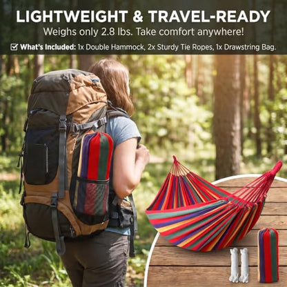 Canvas Hammock 122" Long X 59" Wide 2 Person Hammock 440 pounds Maximum Weight Applicable Scenes in Courtyard Autumn, Indoor Hanging Chairs, Beach Leisure (red Yellow, Full) - color: Red Yellow, size: Full