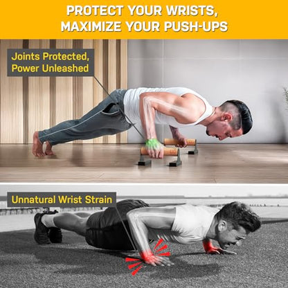 Double Circle Parallettes Push Up Bar with Ergonomic Wooden Handles - Calisthenics Equipment - Non-slip Parallel Bars for Strength Training and Calisthenics - Pushup Handles Parallettes Bars - size: 9 IN
