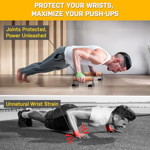 Double Circle Parallettes Push Up Bar with Ergonomic Wooden Handles - Calisthenics Equipment - Non-slip Parallel Bars for Strength Training and Calisthenics - Pushup Handles Parallettes Bars - size: 9 IN